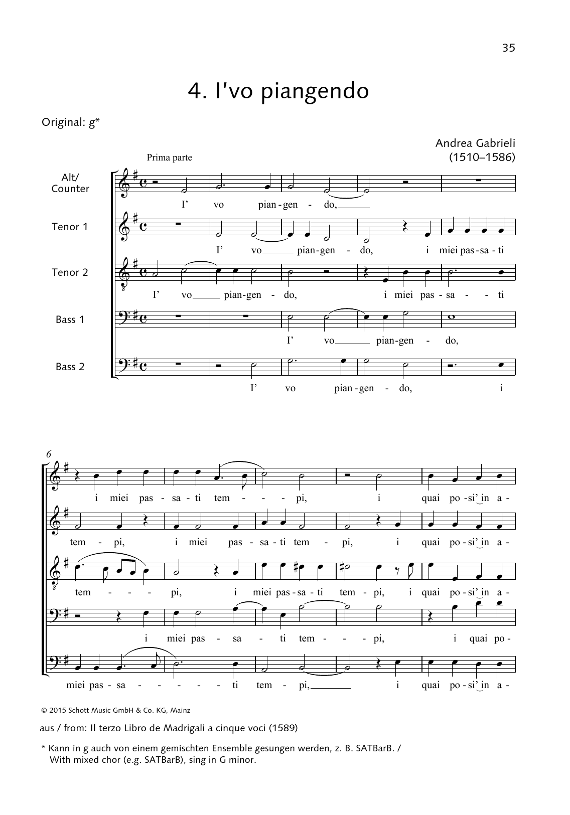 Andrea Gabrieli I'vo piagendo sheet music notes and chords. Download Printable PDF.