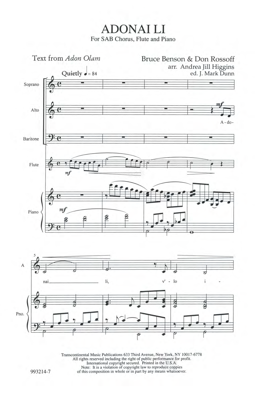 Andrea Jill Higgins Adonai Li sheet music notes and chords. Download Printable PDF.