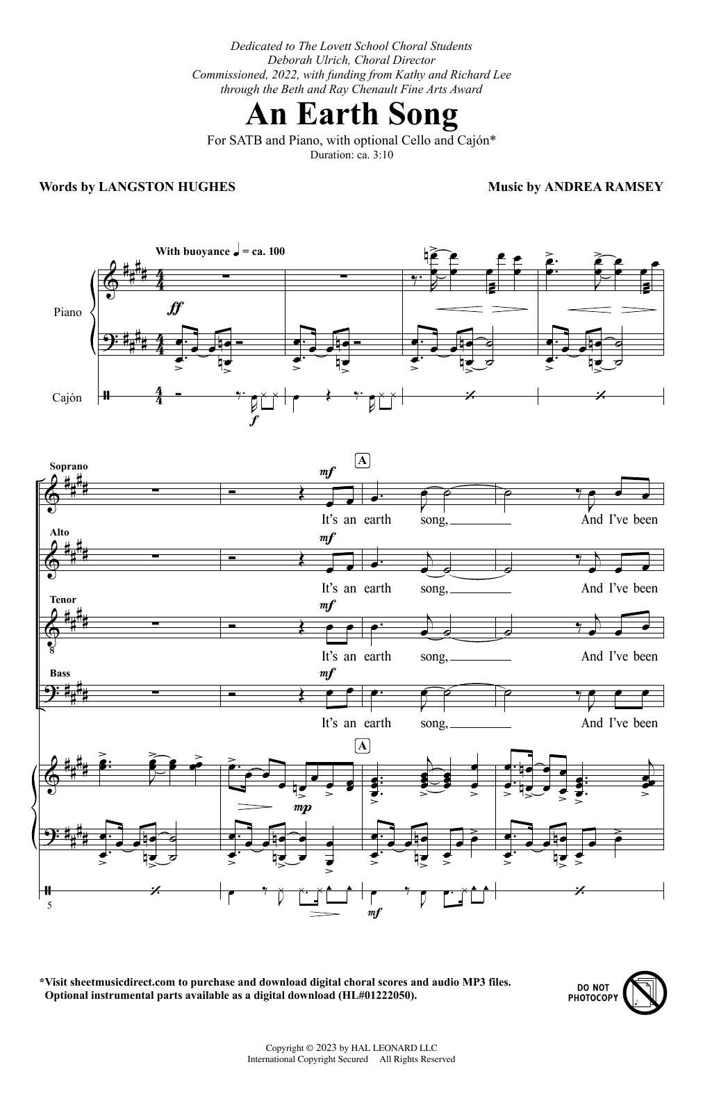 Andrea Ramsey An Earth Song sheet music notes and chords. Download Printable PDF.