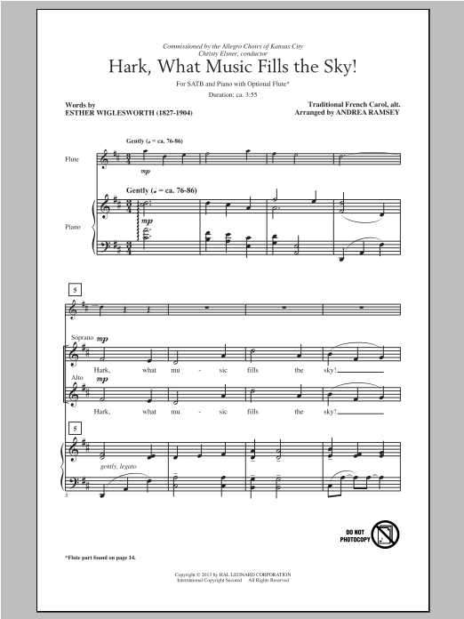 Learn to play Traditional Hark, What Music Fills The Sky (arr. Andrea Ramsey) sheet music for SATB Choir in minutes. Price: 3.9900$ Traditional Hark, What Music Fills The Sky (arr. Andrea Ramsey) sheet music notes and chords arranged for SATB Choir
