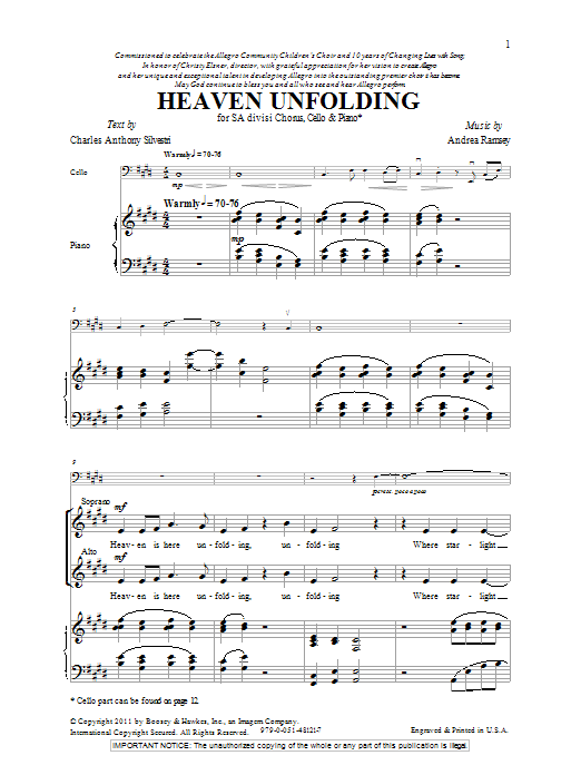 Andrea Ramsey Heaven Unfolding sheet music notes and chords. Download Printable PDF.