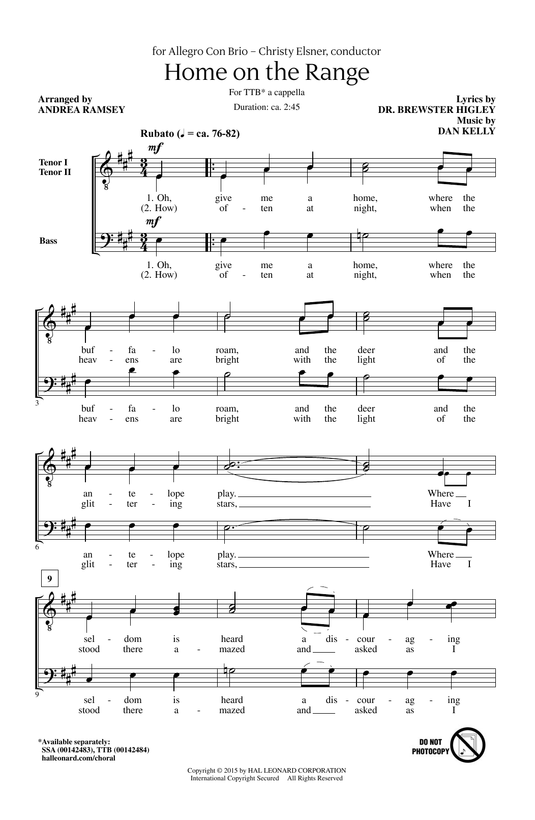 Learn to play Andrea Ramsey Home On The Range sheet music for TTB Choir in minutes. Price: 3.9900$ Andrea Ramsey Home On The Range sheet music notes and chords arranged for TTB Choir