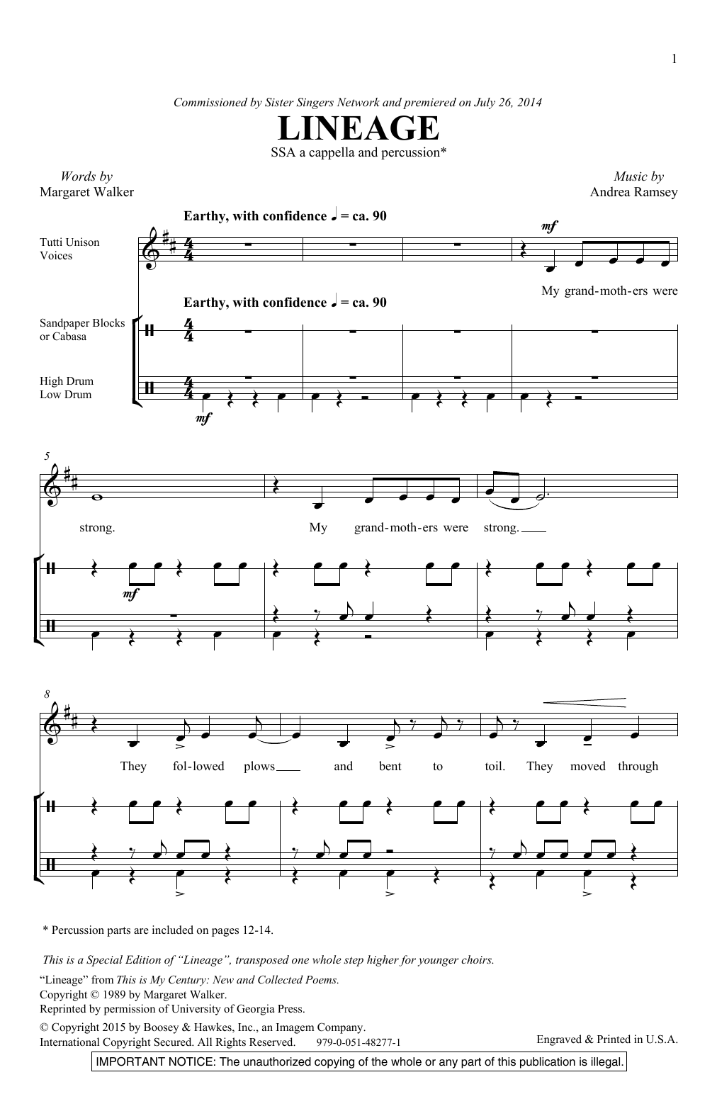 Andrea Ramsey Lineage sheet music notes and chords. Download Printable PDF.