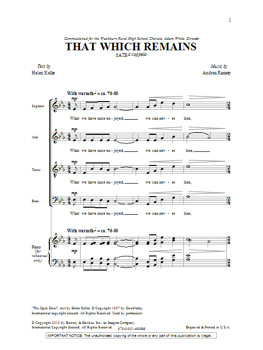 Andrea Ramsey That Which Remains sheet music notes and chords. Download Printable PDF.