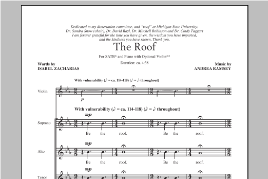 Andrea Ramsey The Roof sheet music notes and chords. Download Printable PDF.