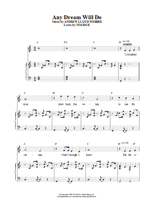 Andrew Lloyd Webber Any Dream Will Do (from Joseph And The Amazing Technicolor Dreamcoat) sheet music notes and chords. Download Printable PDF.