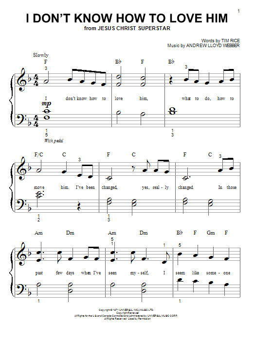 Andrew Lloyd Webber I Don't Know How To Love Him (from Jesus Christ Superstar) sheet music notes and chords. Download Printable PDF.