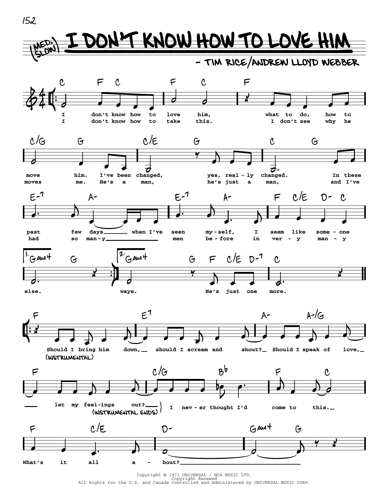 Andrew Lloyd Webber I Don't Know How To Love Him (Low Voice) (from Jesus Christ Superstar) sheet music notes and chords. Download Printable PDF.