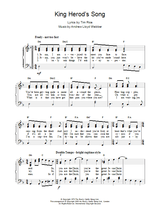 Andrew Lloyd Webber King Herod's Song (from Jesus Christ Superstar) sheet music notes and chords. Download Printable PDF.