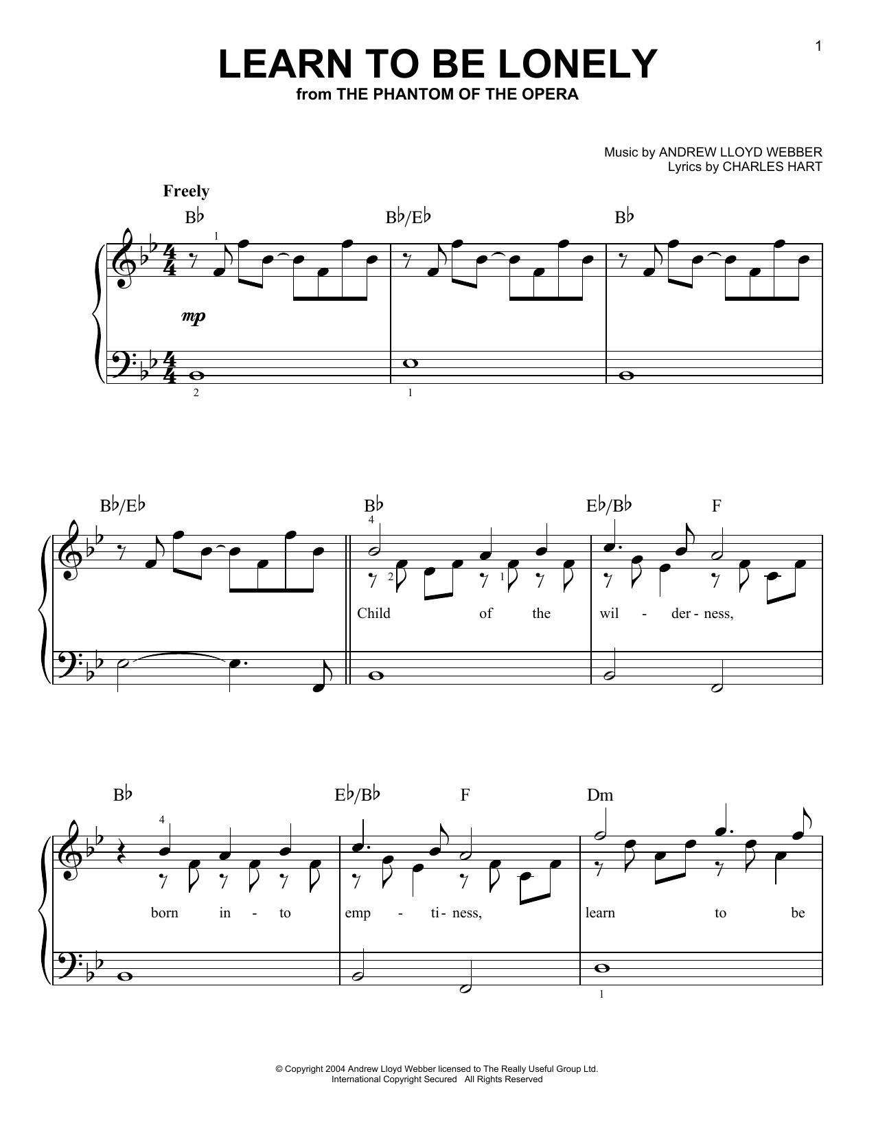 Andrew Lloyd Webber Learn To Be Lonely sheet music notes and chords. Download Printable PDF.