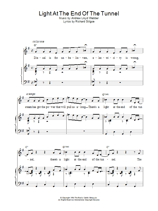 Andrew Lloyd Webber Light At The End Of The Tunnel (from Starlight Express) sheet music notes and chords - Download Printable PDF and start playing in minutes.