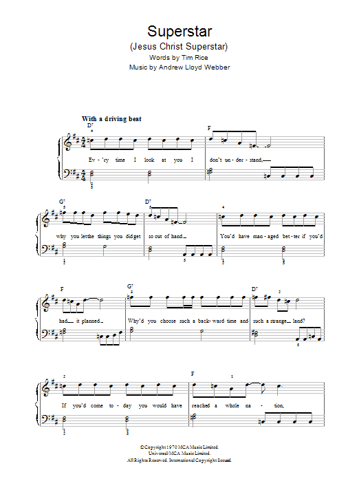 Andrew Lloyd Webber Jesus Christ, Superstar sheet music notes and chords. Download Printable PDF.