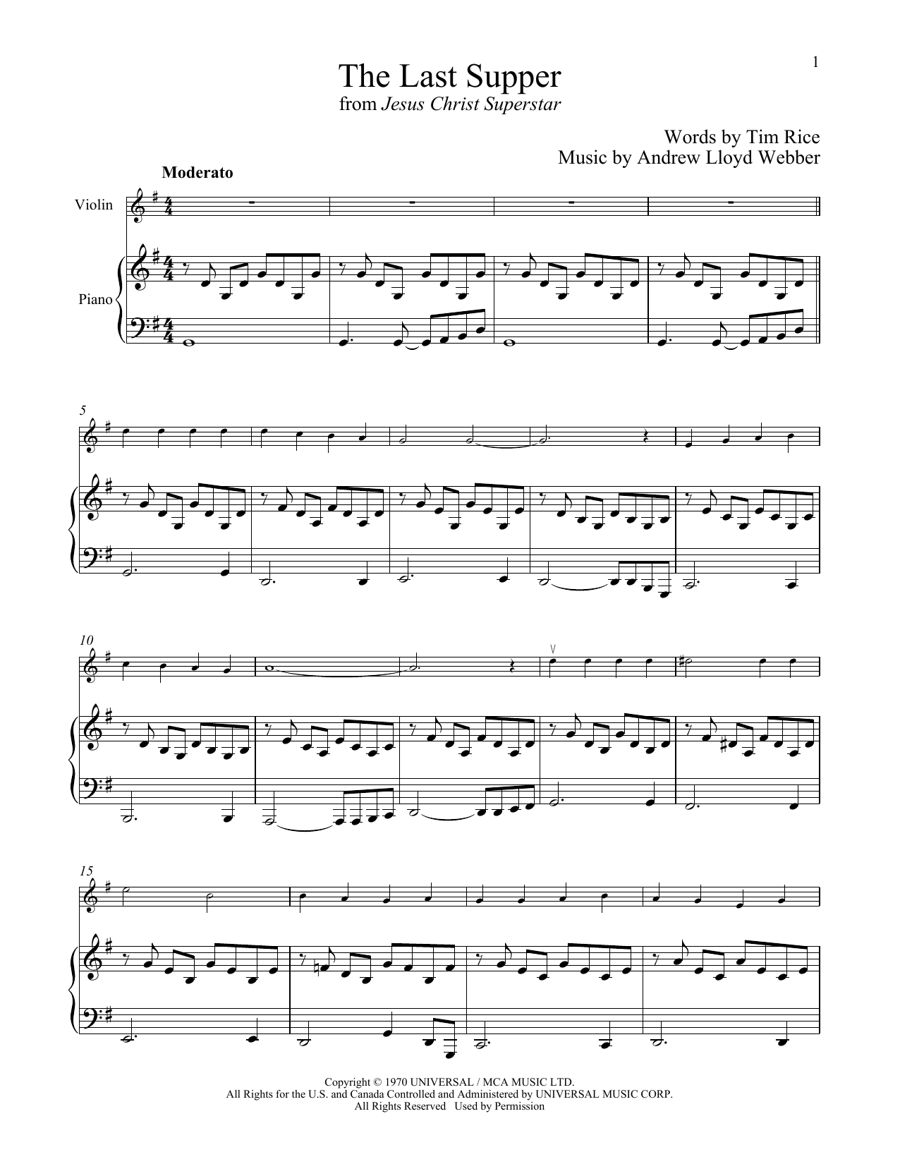 Andrew Lloyd Webber The Last Supper (from Jesus Christ Superstar) sheet music notes and chords. Download Printable PDF.