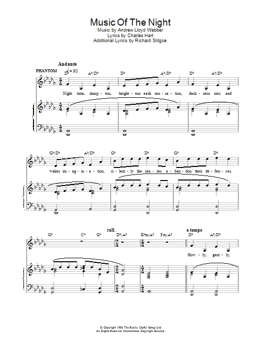 Andrew Lloyd Webber The Music Of The Night (from The Phantom Of The Opera) sheet music notes and chords. Download Printable PDF.