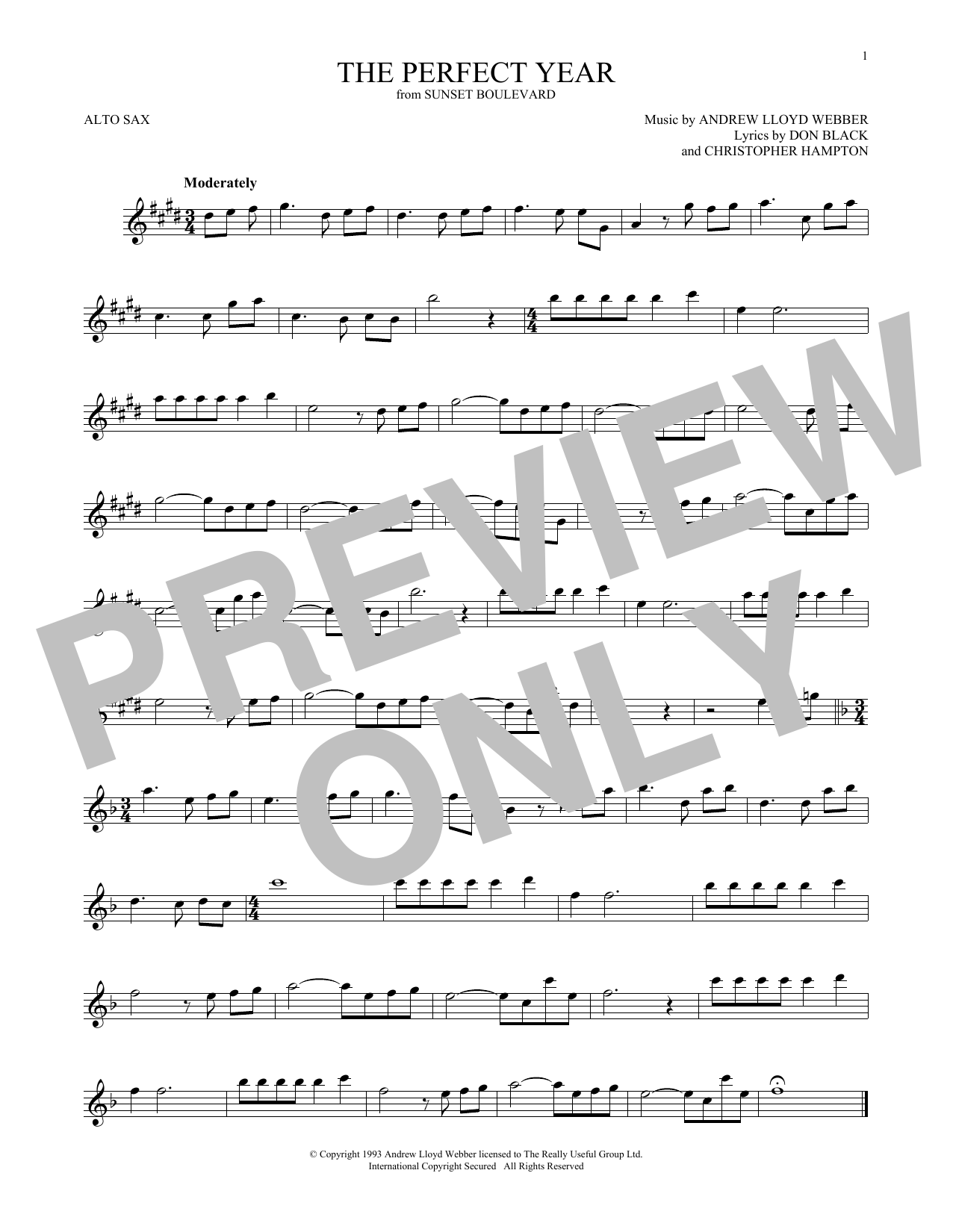 Andrew Lloyd Webber The Perfect Year sheet music notes and chords. Download Printable PDF.