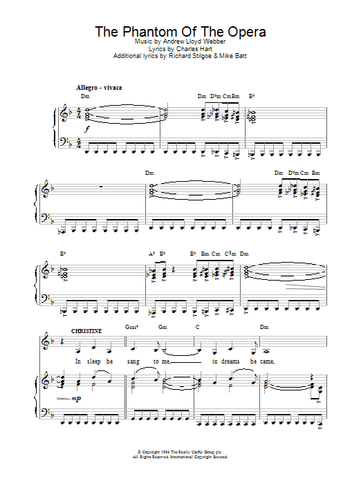 Andrew Lloyd Webber The Phantom Of The Opera sheet music notes and chords - Download Printable PDF and start playing in minutes.