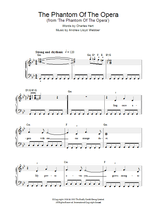 Andrew Lloyd Webber The Phantom Of The Opera (Verse Only) sheet music notes and chords. Download Printable PDF.