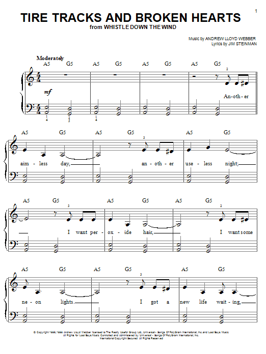 Andrew Lloyd Webber Tire Tracks And Broken Hearts sheet music notes and chords. Download Printable PDF.