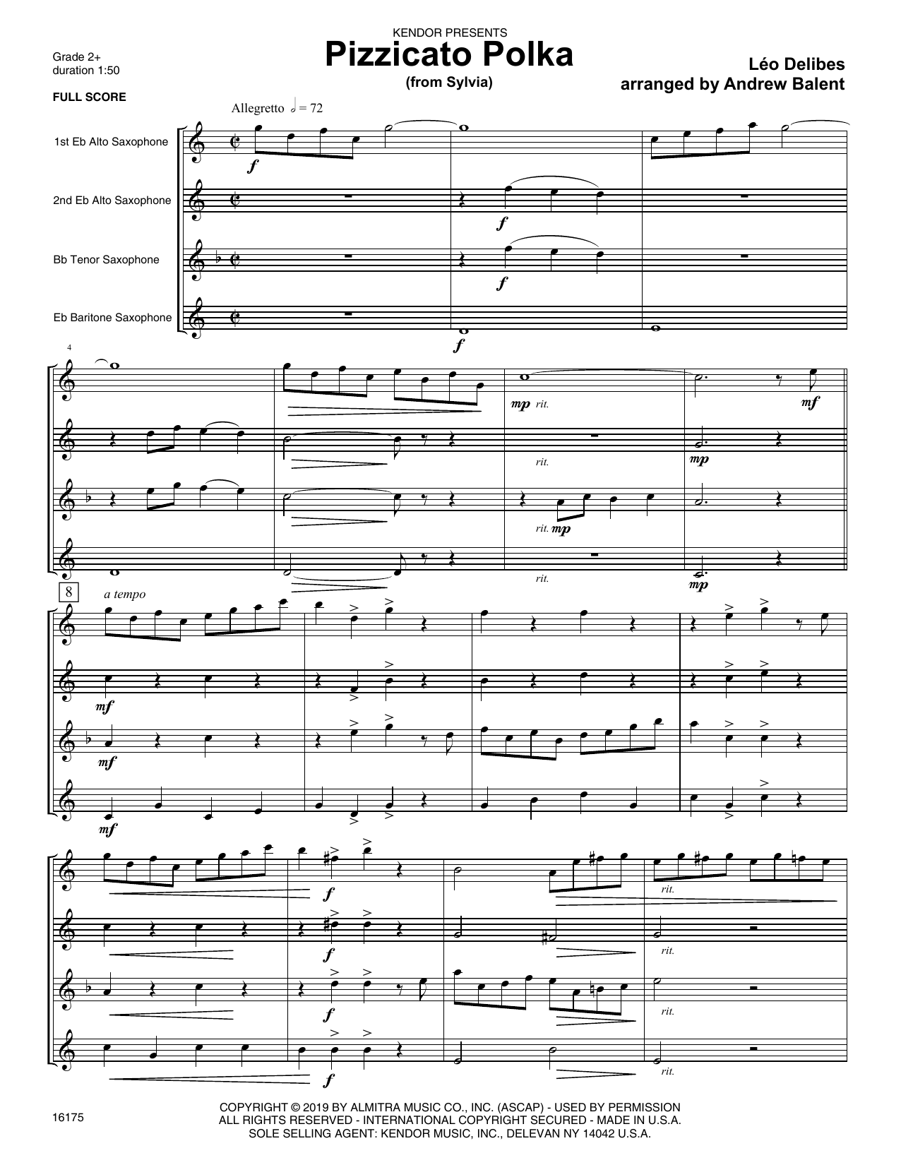 Learn to play Andrew Balent Pizzicato Polka (from Sylvia) - Full Score sheet music for Woodwind Ensemble in minutes. Andrew Balent Pizzicato Polka (from Sylvia) - Full Score sheet music notes and chords. Download Printable PDF.