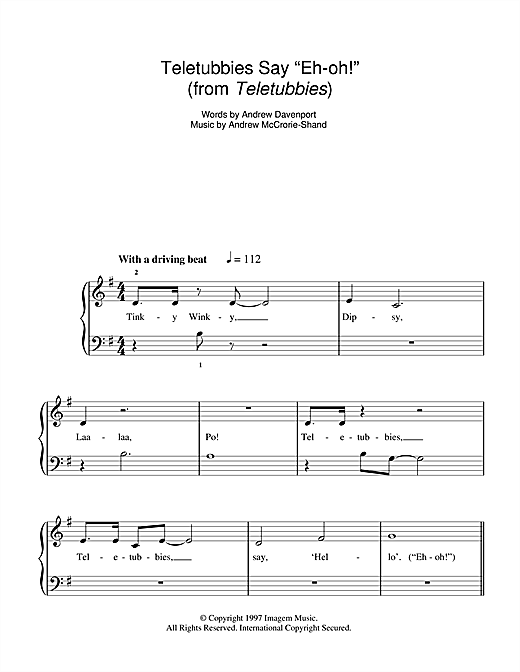 Teletubbies Theme Song Piano Sheet Music