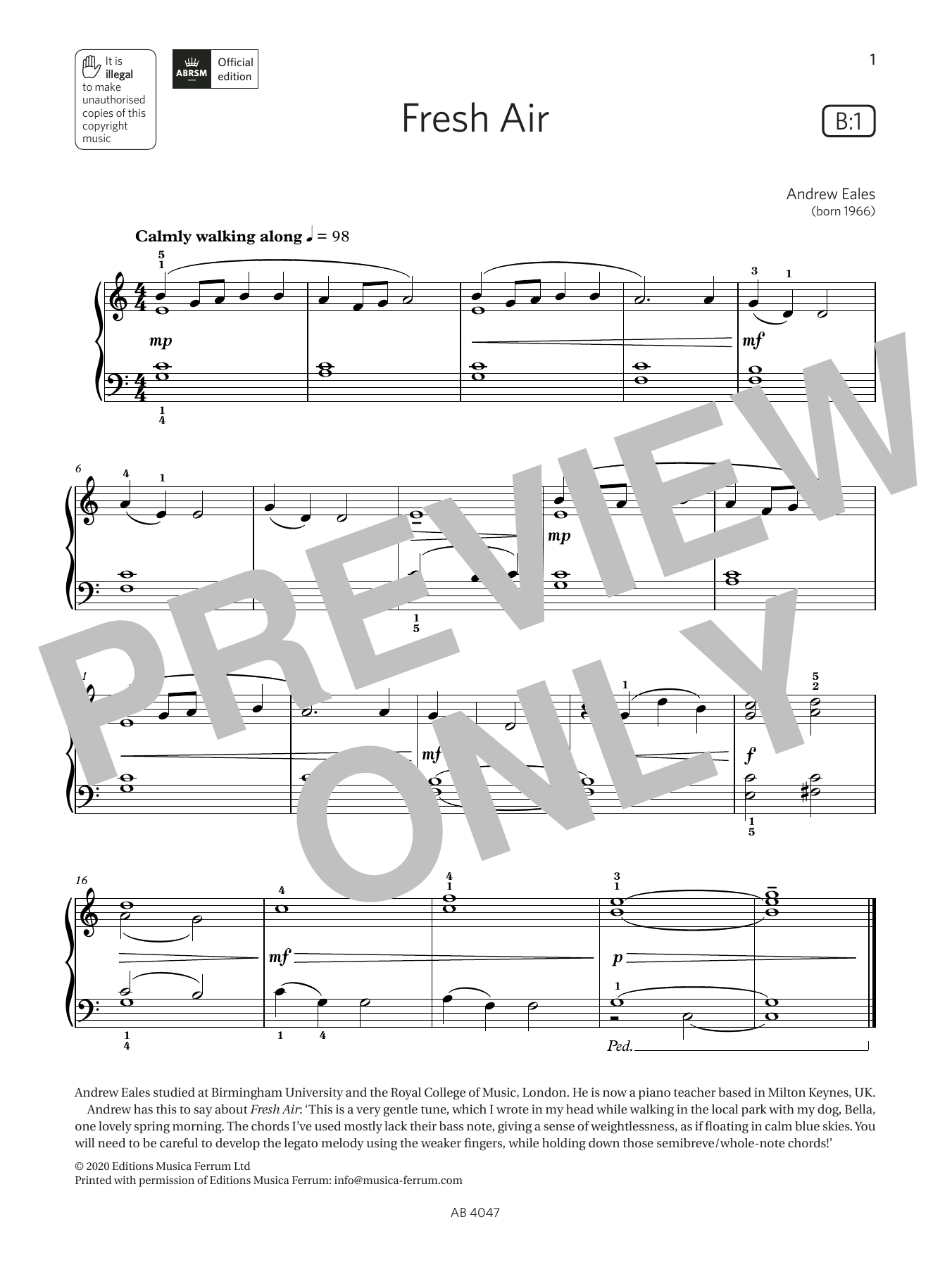 Andrew Eales "Fresh (Grade 1, list B1, from the Piano Syllabus 2023 & 2024)" Sheet Music | Download Printable PDF Score. SKU 1142214