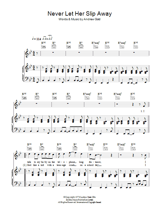 Andrew Gold Never Let Her Slip Away sheet music notes and chords. Download Printable PDF.