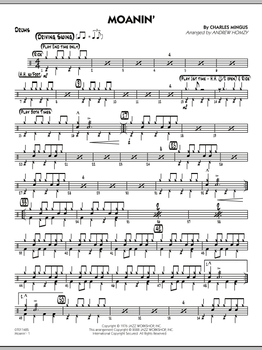 Andrew Homzy Moanin' - Drums sheet music notes and chords. 