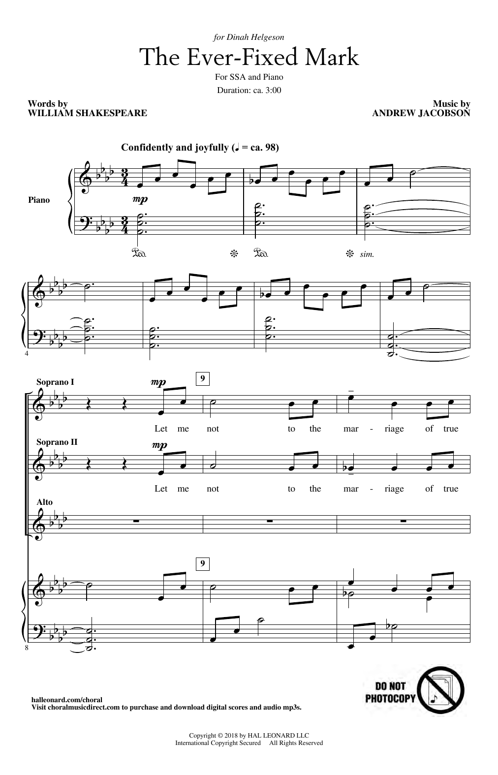 Learn to play Andrew Jacobson The Ever Fixed Mark sheet music for SSA Choir in minutes. Price: 3.9900$ Andrew Jacobson The Ever Fixed Mark sheet music notes and chords arranged for SSA Choir