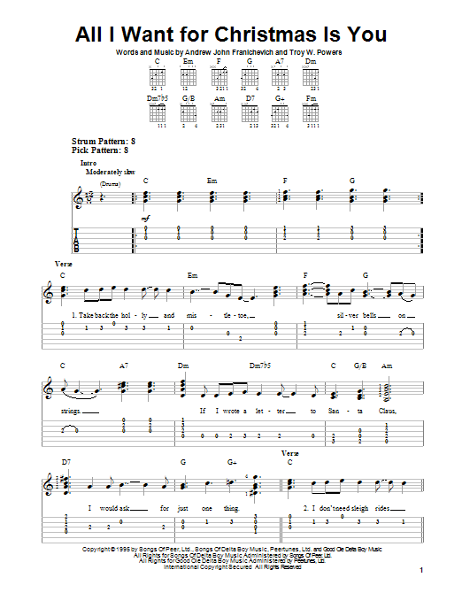 Andrew John Franichevich All I Want For Christmas Is You Sheet Music Pdf Notes Chords Christmas Score Easy Guitar Tab Download Printable Sku 91729