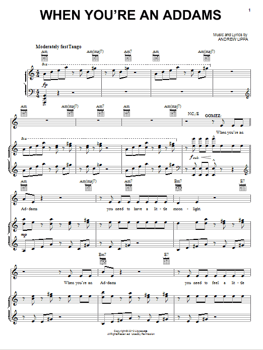Andrew Lippa When You Re An Addams Sheet Music Pdf Notes Chords