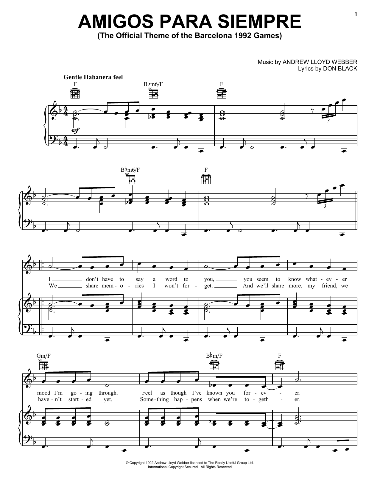 Learn to play Andrew Lloyd Webber Amigos Para Siempre (Friends For Life) sheet music for Piano, Vocal & Guitar (Right-Hand Melody) in minutes. Andrew Lloyd Webber Amigos Para Siempre (Friends For Life) sheet music notes and chords. Download Printable PDF.