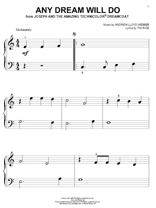 Andrew Lloyd Webber Any Dream Will Do (from Joseph And The Amazing Technicolor Dreamcoat) sheet music notes and chords. Download Printable PDF.