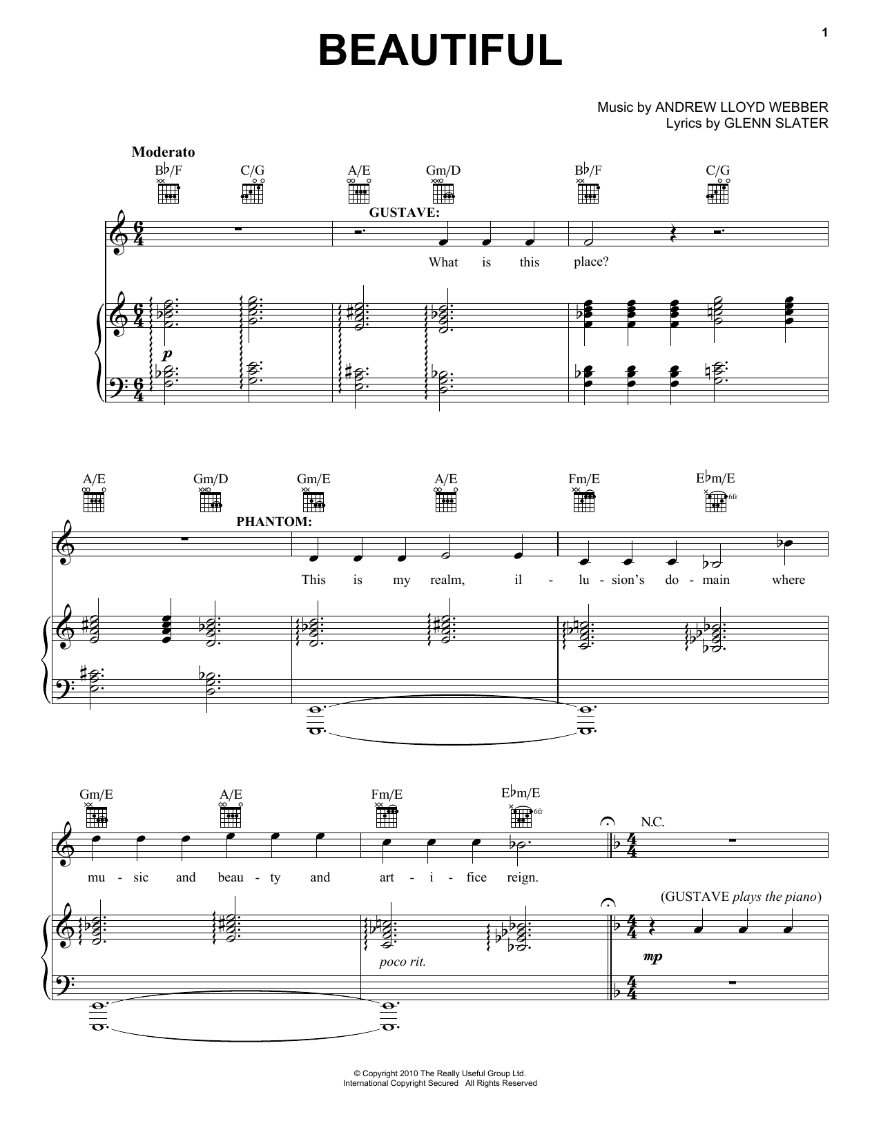 Andrew Lloyd Webber Beautiful sheet music notes and chords. Download Printable PDF.