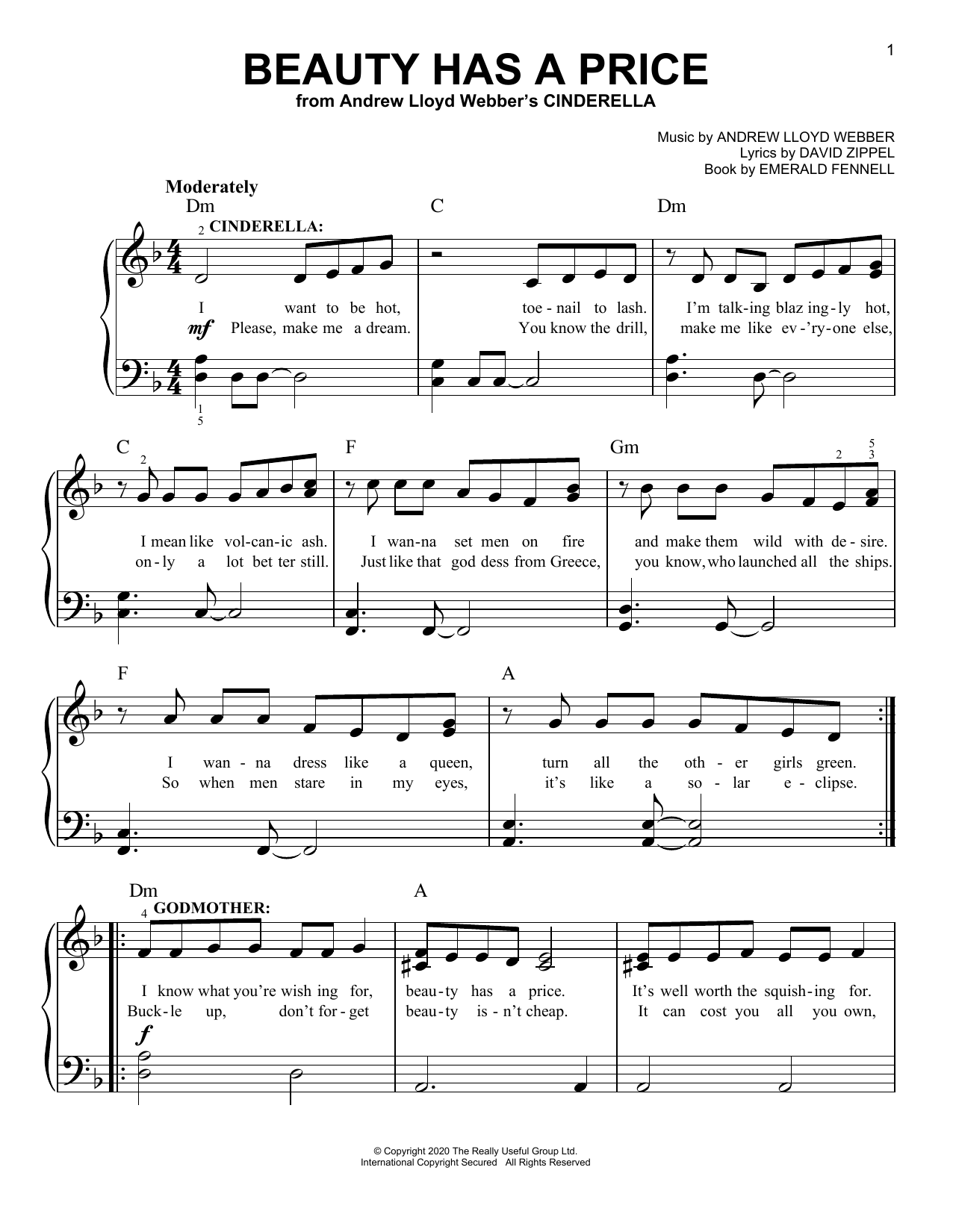 Learn to play Andrew Lloyd Webber Beauty Has A Price (from Andrew Lloyd Webber's Cinderella) sheet music for Easy Piano in minutes. Price: 6.9900$ Andrew Lloyd Webber Beauty Has A Price (from Andrew Lloyd Webber's Cinderella) sheet music notes and chords arranged for Easy Piano