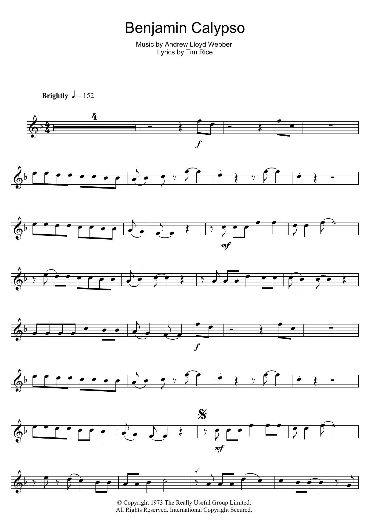 Andrew Lloyd Webber Benjamin Calypso (from Joseph And The Amazing Technicolor Dreamcoat) sheet music notes and chords. Download Printable PDF.