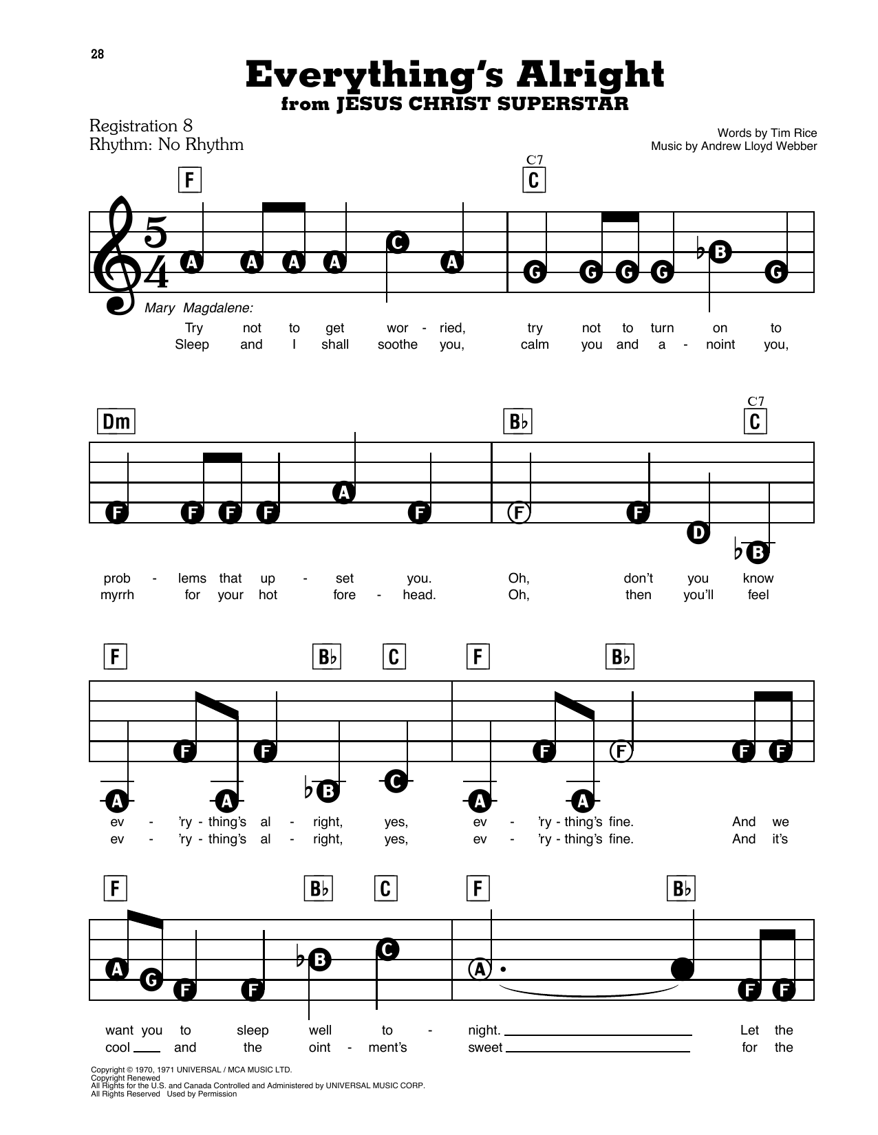 Andrew Lloyd Webber Everything's Alright sheet music notes and chords. Download Printable PDF.