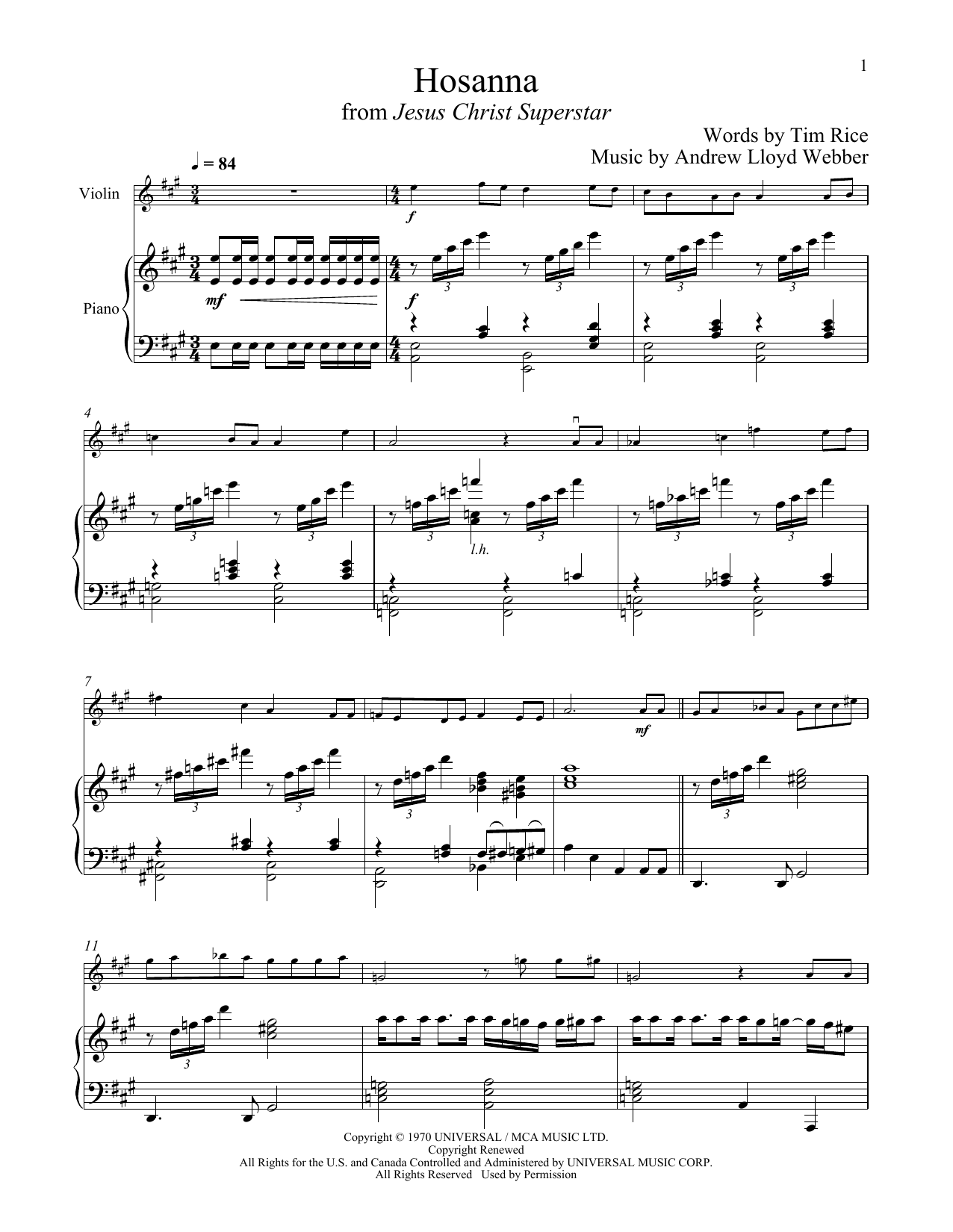 Andrew Lloyd Webber Hosanna (from Jesus Christ Superstar) sheet music notes and chords. Download Printable PDF.