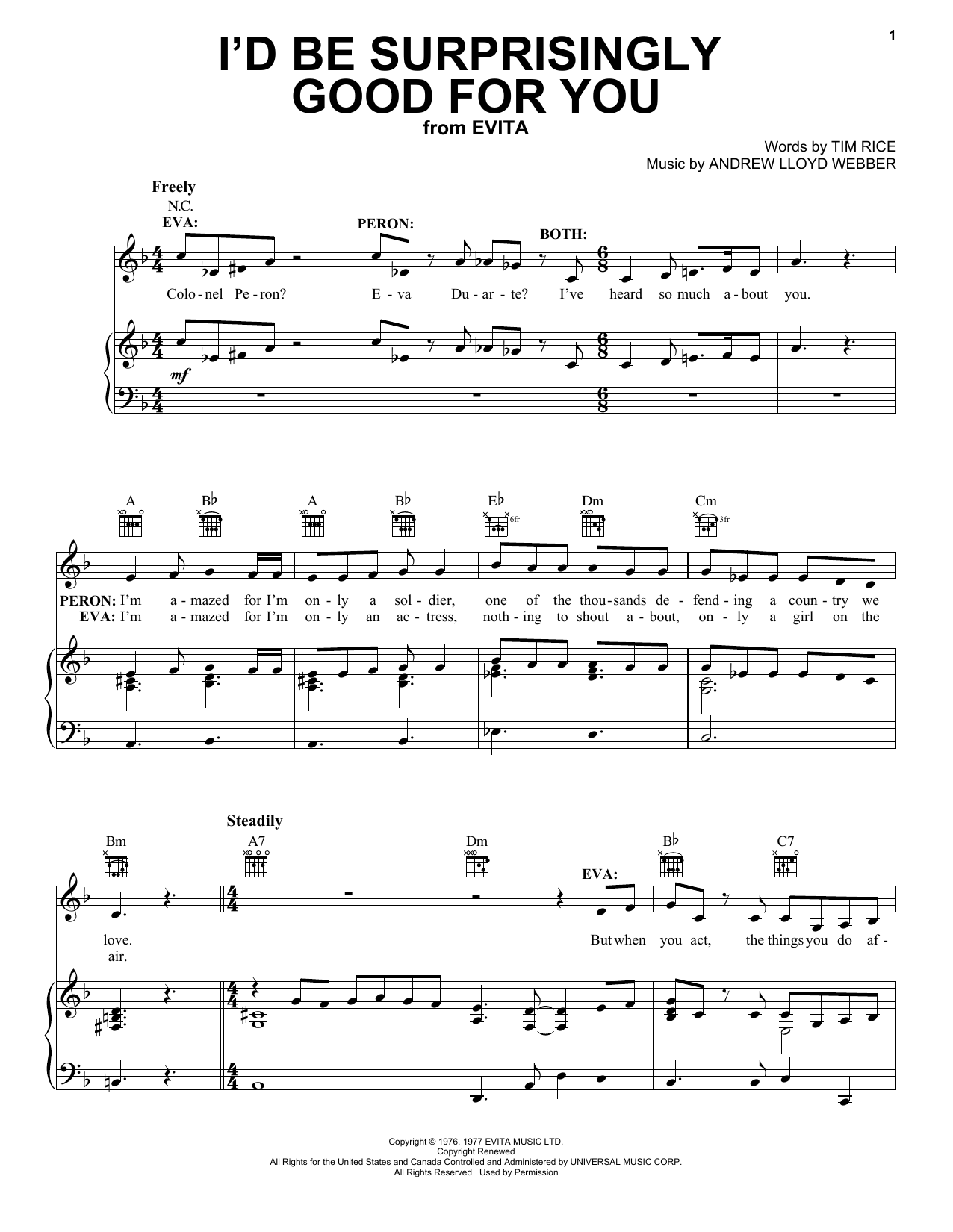 Andrew Lloyd Webber I'd Be Surprisingly Good For You (from Evita) sheet music notes and chords. Download Printable PDF.