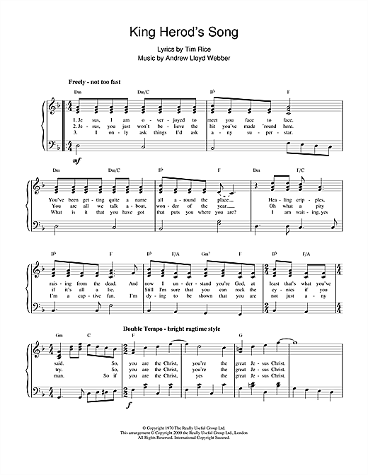 Andrew Lloyd Webber King Herod's Song (from Jesus Christ Superstar) sheet music notes and chords. Download Printable PDF.