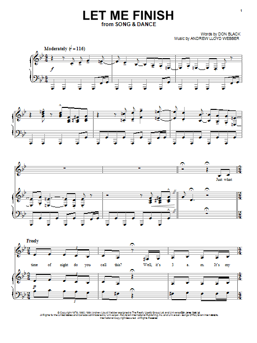 Andrew Lloyd Webber Let Me Finish sheet music notes and chords. Download Printable PDF.