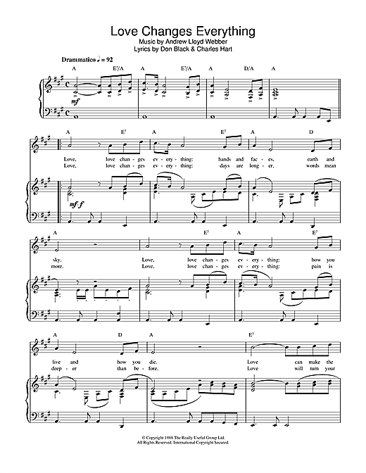 Andrew Lloyd Webber Love Changes Everything sheet music notes and chords. Download Printable PDF.