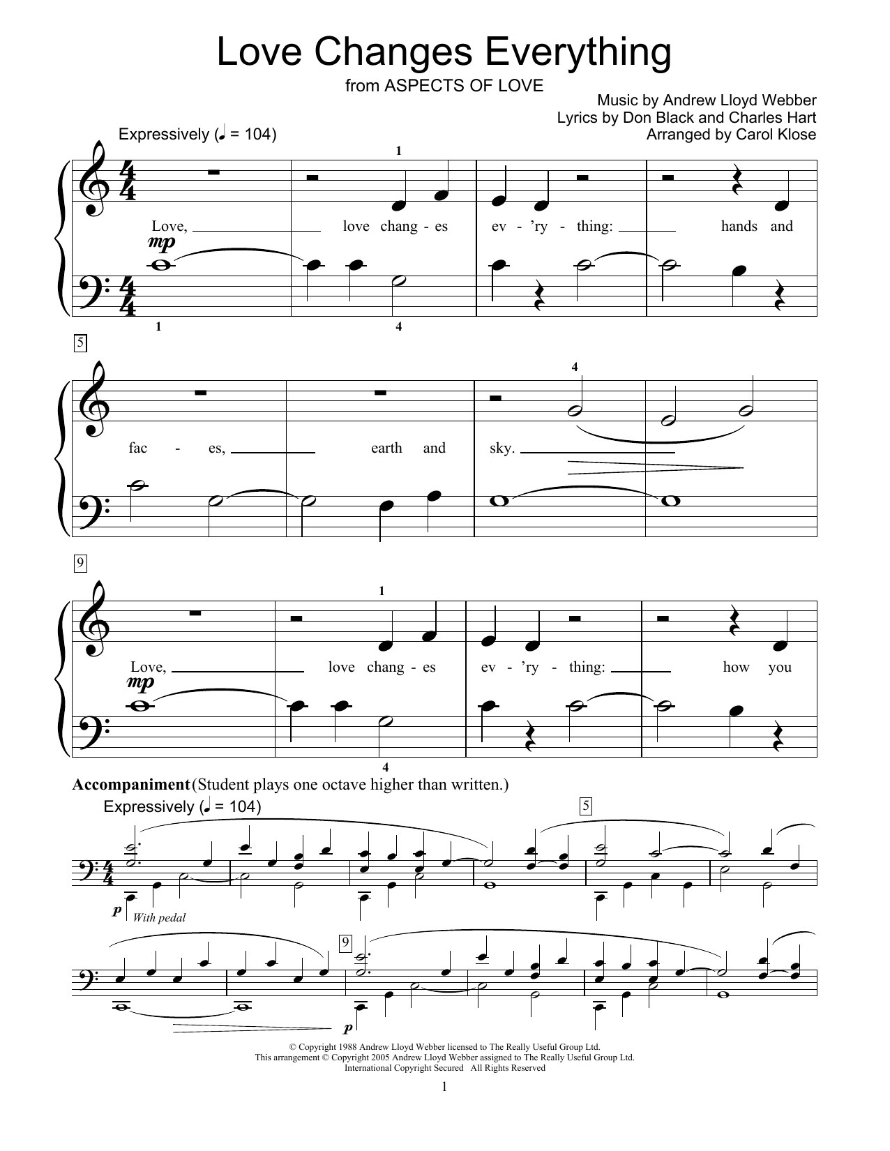 Learn to play Andrew Lloyd Webber Love Changes Everything sheet music for Educational Piano in minutes. Price: 6.9900$ Andrew Lloyd Webber Love Changes Everything sheet music notes and chords arranged for Educational Piano