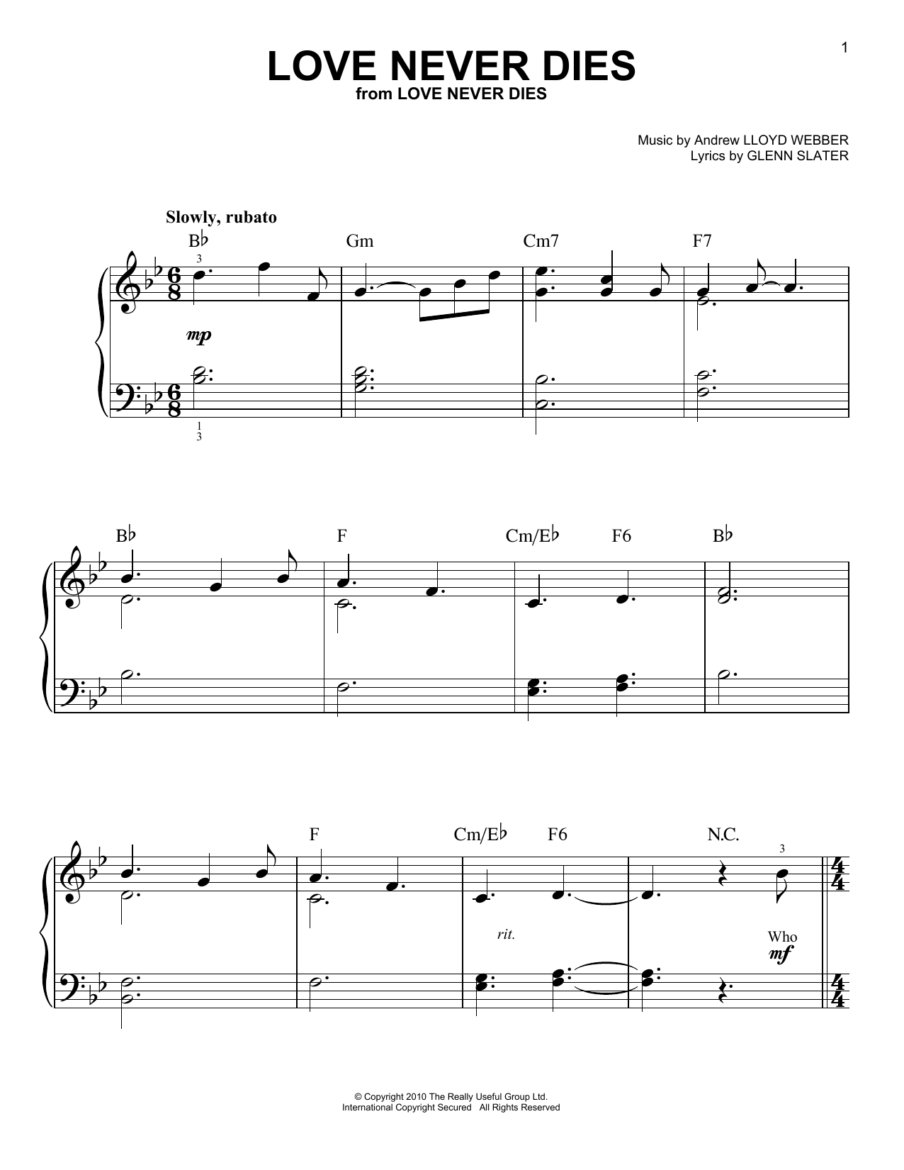 Andrew Lloyd Webber Love Never Dies Sheet Music Chords And Lyrics Download Printable Musical