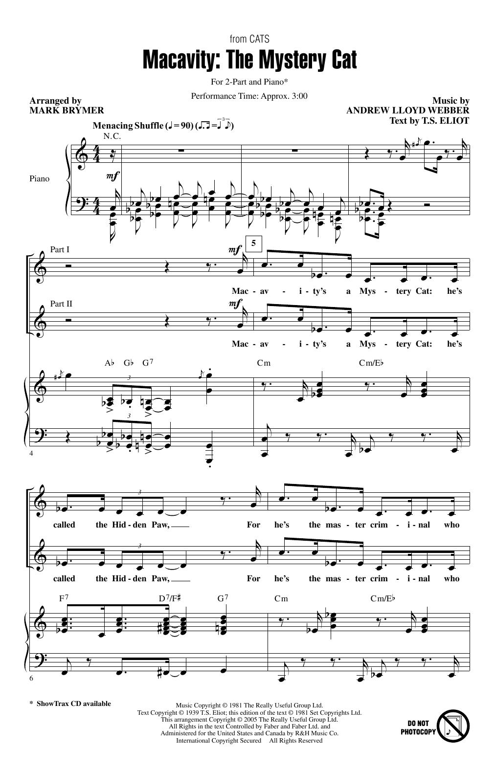 Andrew Lloyd Webber Macavity: The Mystery Cat (from Cats) (arr. Mark Brymer) sheet music notes and chords. Download Printable PDF.