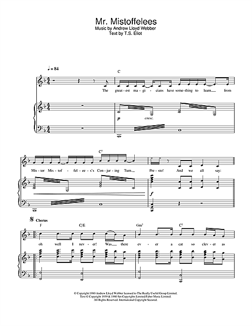 Andrew Lloyd Webber Mr. Mistoffelees (from Cats) sheet music notes and chords. Download Printable PDF.