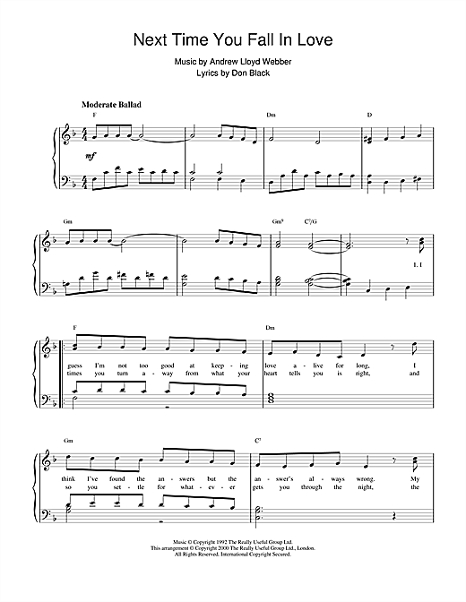Learn to play Andrew Lloyd Webber Next Time You Fall In Love (from Starlight Express) sheet music for Piano Solo in minutes. Andrew Lloyd Webber Next Time You Fall In Love (from Starlight Express) sheet music notes and chords