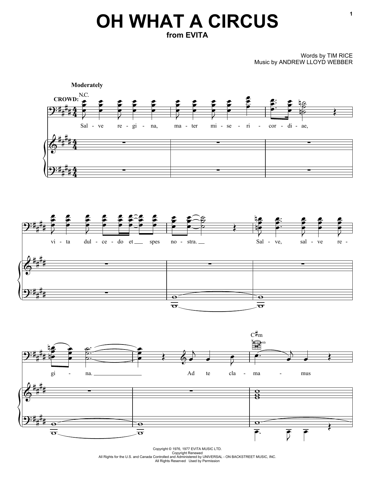 Andrew Lloyd Webber Oh What A Circus (from Evita) sheet music notes and chords. Download Printable PDF.