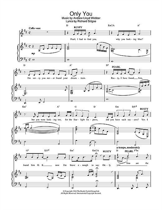 Andrew Lloyd Webber Only You (from Starlight Express) sheet music notes and chords. Download Printable PDF.