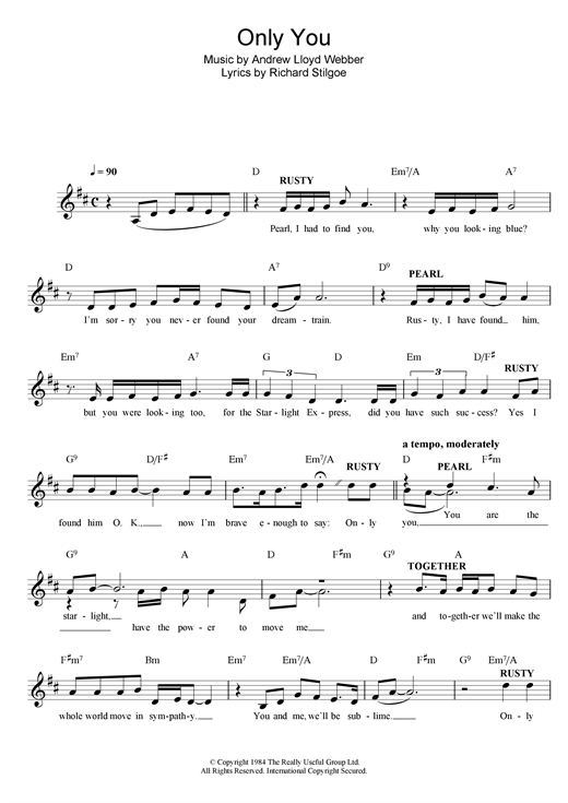 Andrew Lloyd Webber Only You Sheet Music Pdf Notes Chords Musical Show Score Piano Vocal Guitar Right Hand Melody Download Printable Sku 29867