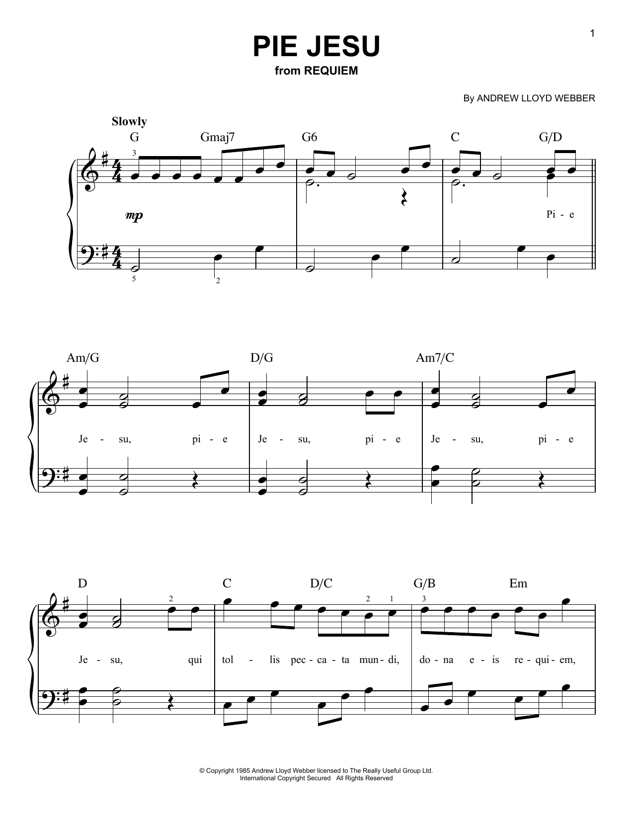 Andrew Lloyd Webber Pie Jesu (from Requiem) sheet music notes and chords. Download Printable PDF.